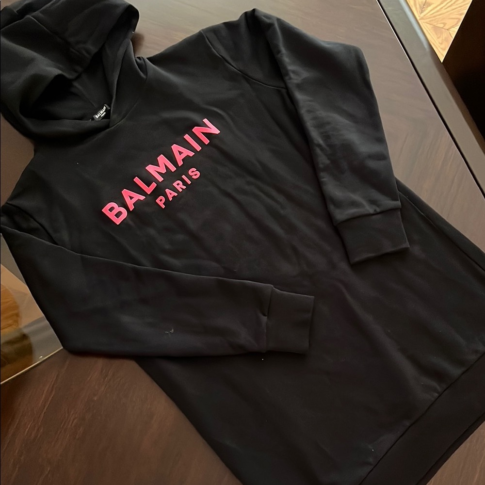 BALMAIN Girls Pink Logo Hooded Dress